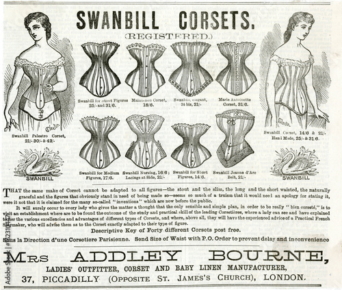 Fotografia Advert for Swanbill corsets 1879. Date: 1879