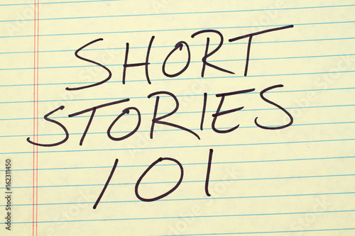 The words "Short Stories 101" on a yellow legal pad