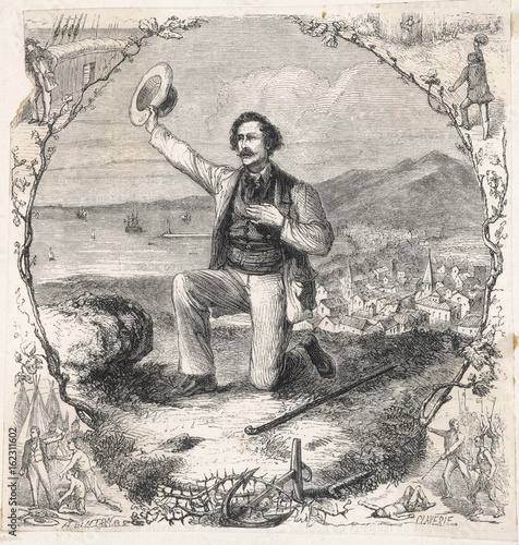 A Settler Kneels. Date: 1840s Fototapeta