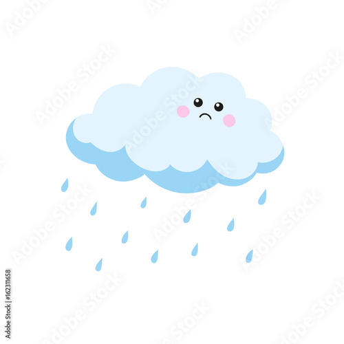 Sad cloud crying raindrops. Vector illustration in a hand-drawn style.