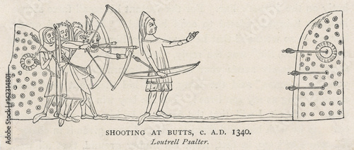14th century Archery at Butts. Date: circa 1340