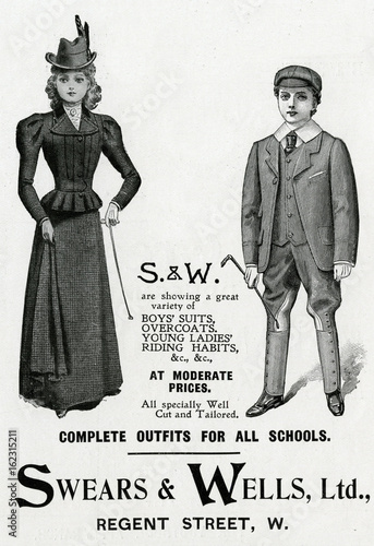 Advert for Swears - Wells childrens riding clothing 1898. Date: 1898