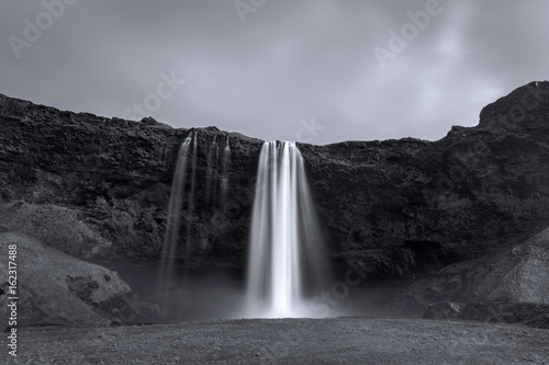 Serene Long Exposure of Seljalandsfoss Waterfall in South Iceland