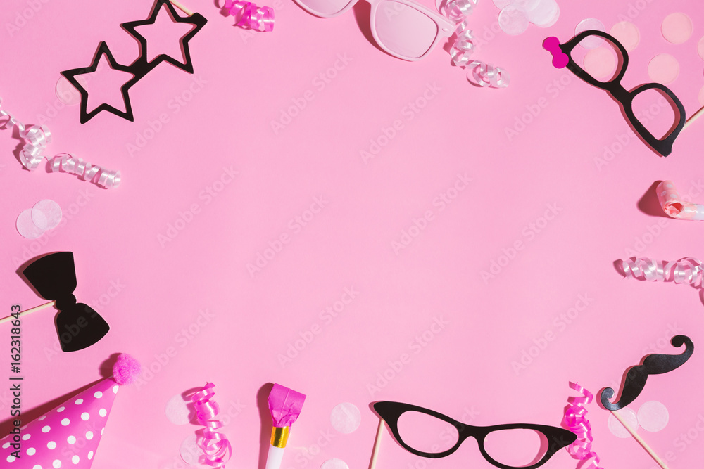 Party objects theme on a pink background Party objects theme on a pink background