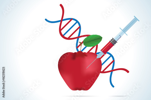 syringe with apple and dna molecule
