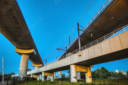 View on railway tracks during sunset. photo