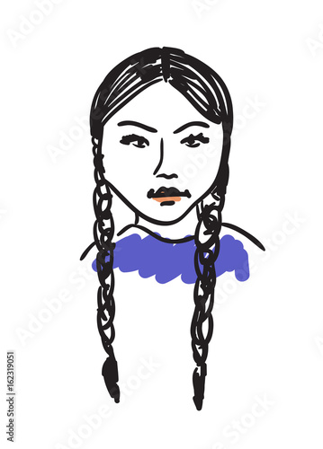 Eskimo woman hand drawn icon isolated on white background vector illustration. Northern ethnic culture element vector illustration.