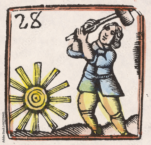 17th century Wheelwright - Woodcut. Date: 17th century photo