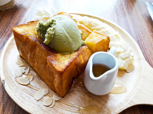 Honey toast with ice cream ...