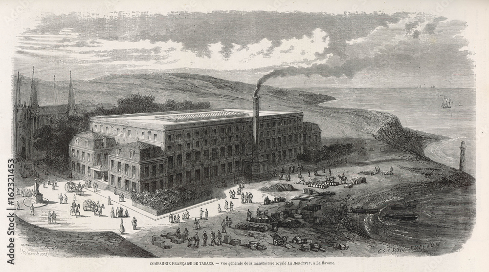 Obraz premium Cuban tobacco factory. Date: 1870
