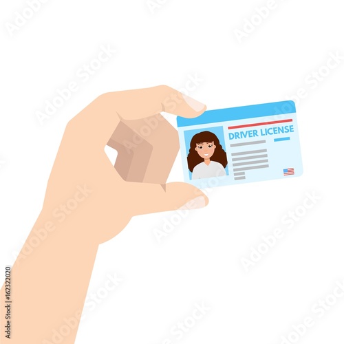 Hand holding Car driver license or id cadr. Vector illustration