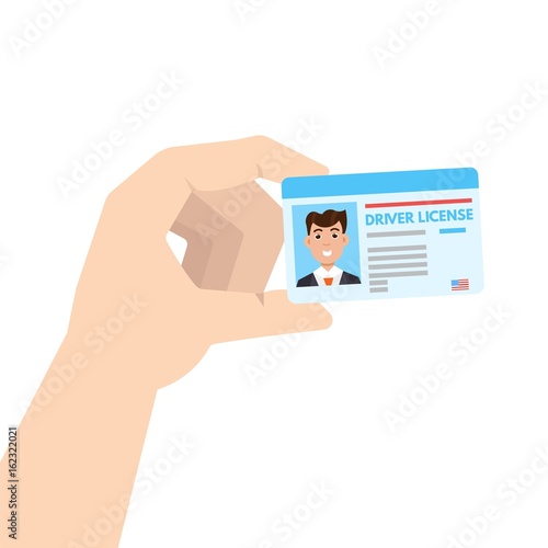 Hand holding Car driver license or id cadr. Vector illustration