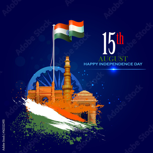 Monument and Landmark of India on Indian Independence Day celebration background