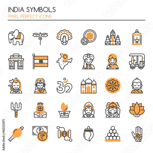India Symbols , Thin Line and Pixel Perfect Icons