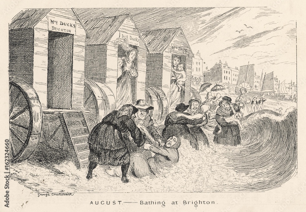 Naklejka premium Bathingmachines - Brighton. Date: 1836