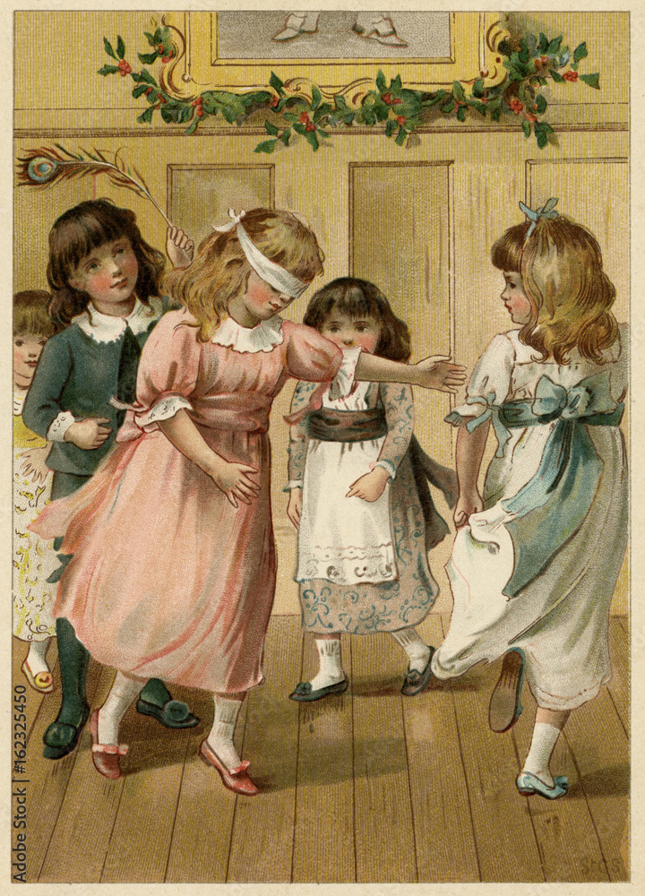 Fototapeta premium Children play christmas party game: Blind man's buff. Date: circa 1890