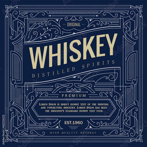 antique frame vintage border whiskey label hand drawn retro vector illustration