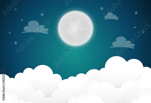 full moon and stars in midnight .vector illustration