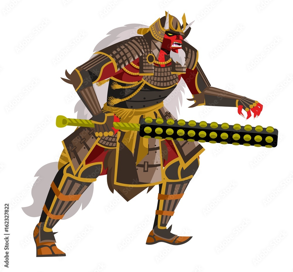 oni chinese japanese demon folklore troll with samurai armor Stock