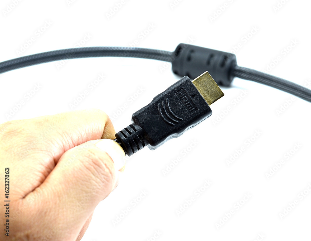 hdmi cable on white background - select focus on head HDMI hdmi cable on white background - select focus on head HDMI
