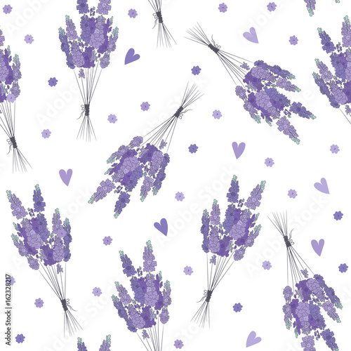 Seamless pattern with lavender and hearts