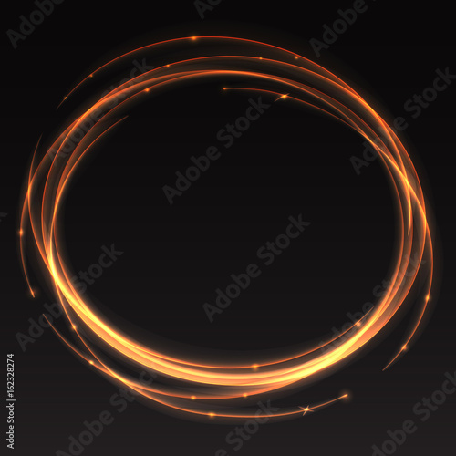  trace of light on black background. Flash of glowing sparks, glowing line of flight, magical glowing stars. Blurred lines neon effect, glow dust. Abstract the vortex trail, the lights in motion