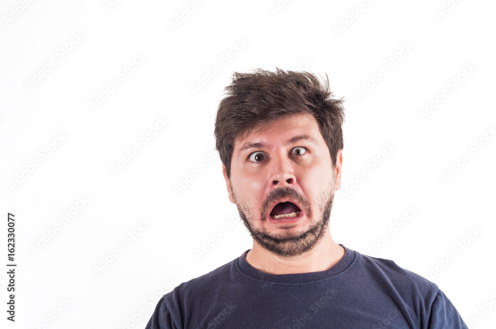 30 years old man with Fear or Shock on face and different size of Eye 30 years old man with Fear or Shock on face and different size of Eye