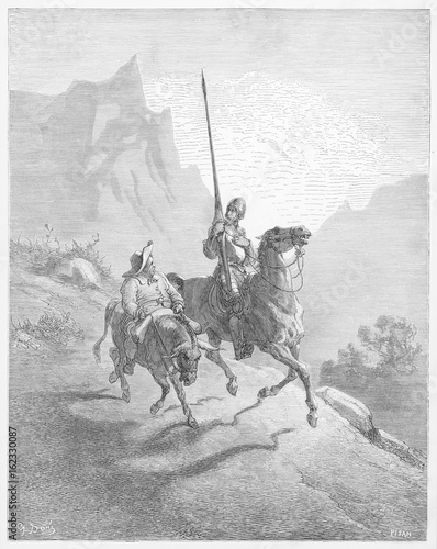 Don Quixote riding with Sancho Panza. Date: 1605-15 photo