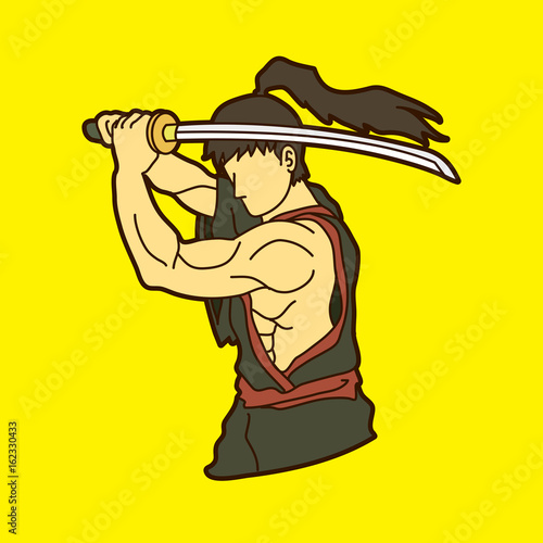 Wallpaper Mural Samurai with sword katana, Sword man ready to fight graphic vector Torontodigital.ca