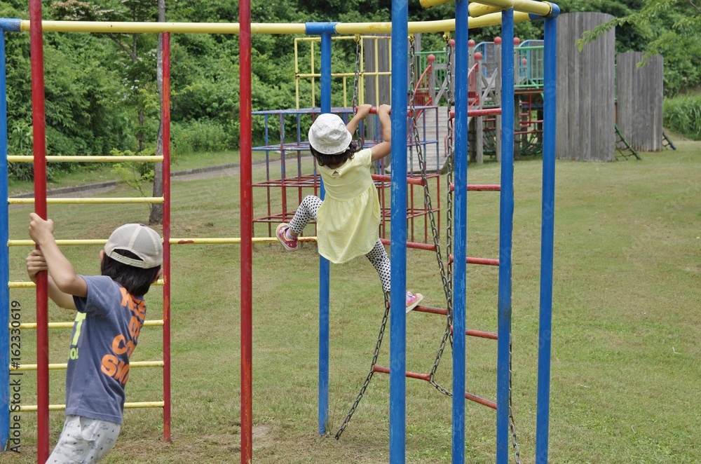 Obraz premium ジャングルジムで遊ぶ子供