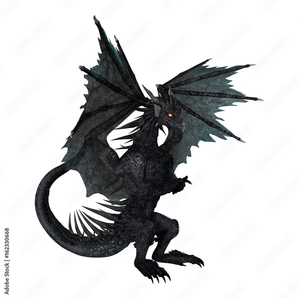3D Rendering Fantasy Black Dragon on White 3D Rendering Fantasy Black Dragon on White