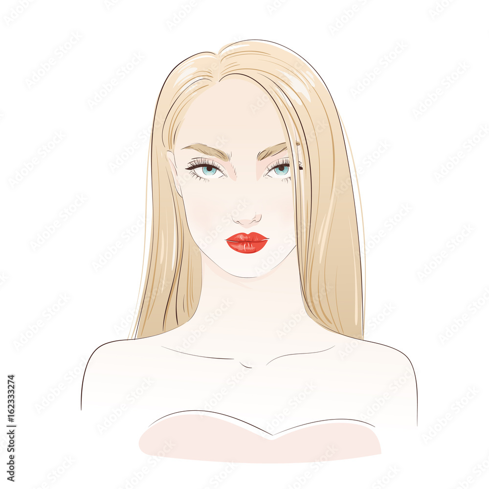 Beautiful sexy blonde woman portrait. Hand drawn vector illustration Beautiful sexy blonde woman portrait. Hand drawn vector illustration
