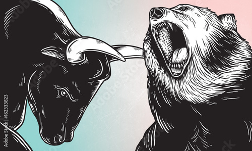 Bull and Bear Market Investment Business Icon Concept