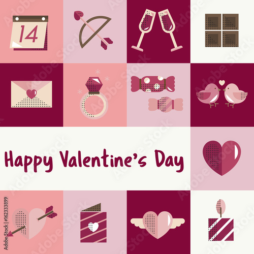 February Happy Valentine Icon Set Vector