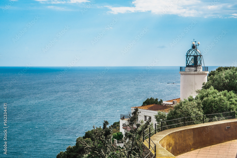 View on the lighthouse Far de Sant Sebastia, Costa Brava, Spain