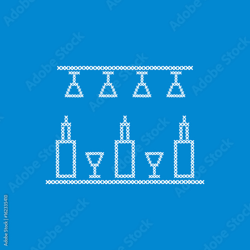 Cute vector illustration cross embroidery of bar. Bottles and glasses.