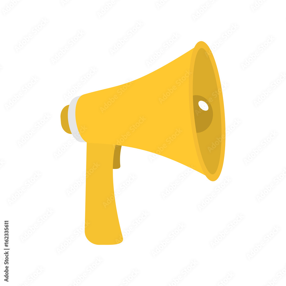 Megaphone, speaker, loudspeaker icon. Announcement sign symbol. Flat  design. Yellow color. White background. Isolated. Stock-vektor | Adobe Stock