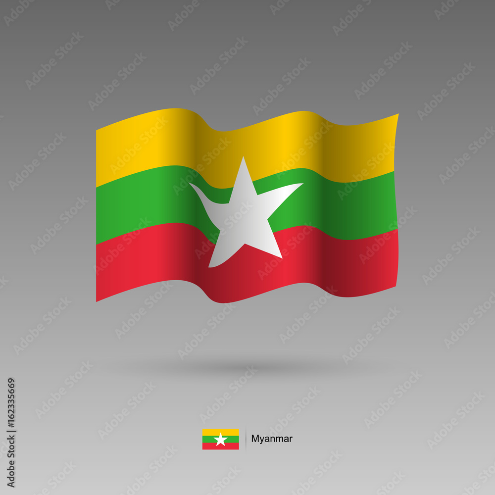 Myanmar flag. Official colors and proportion correctly. High detailed vector illustration. 3d and isometry. EPS10