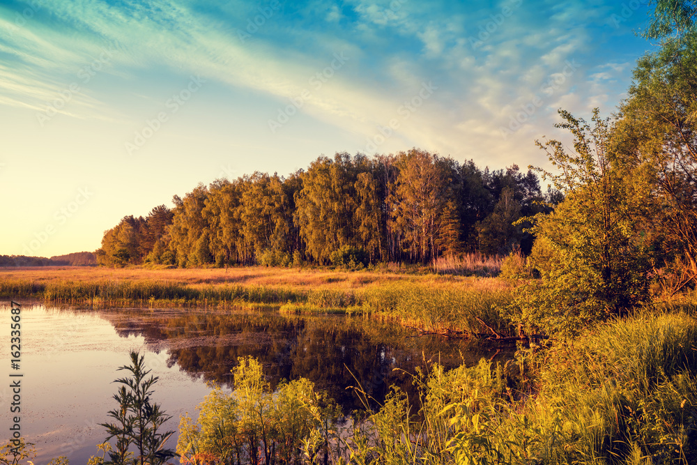 Morning on the lake. Rural landscape Morning on the lake. Rural landscape