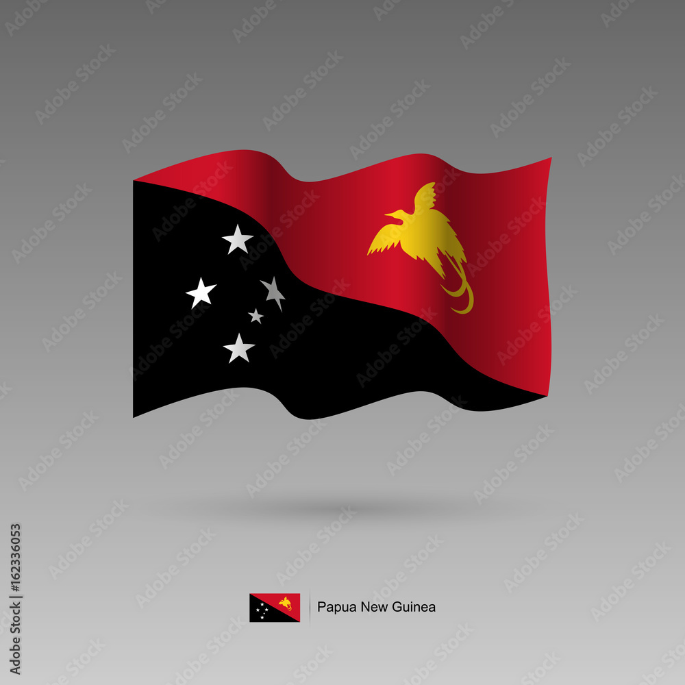 Papua New Guinea flag. Official colors and proportion correctly. High detailed vector illustration. 3d and isometry. EPS10