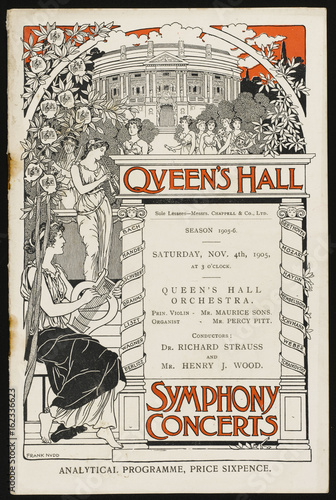Queen's Hall concert programme cover  Strauss and Wood. Date: 1905