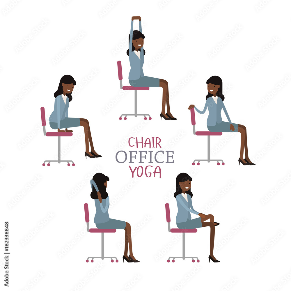 Chair Stretching Exercises Set. Woman Doing Fitness and Yoga Exercises with  Chair. Stock Vector - Illustration of lifestyle, person: 219592918