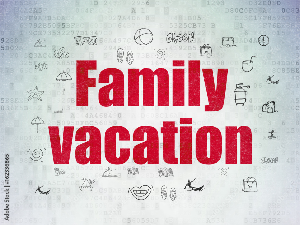 Vacation concept: Family Vacation on Digital Data Paper background