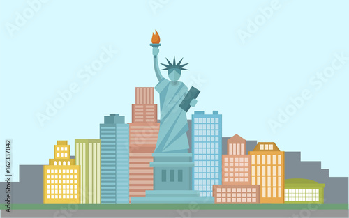Concept banner of United states of America with statue of liberty