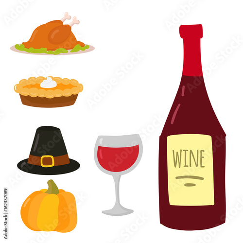 Happy thanksgiving day symbols design holiday objects fresh food harvest autu...