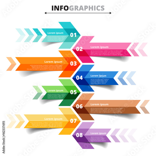 Vector template. Infographic arrows 8 options, steps, parts, pieces. can be used for workflow graph, layout, report, diagram