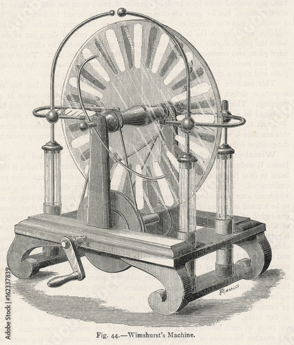 Wimshurst Electrostatic generator . Date: circa 1880 photo