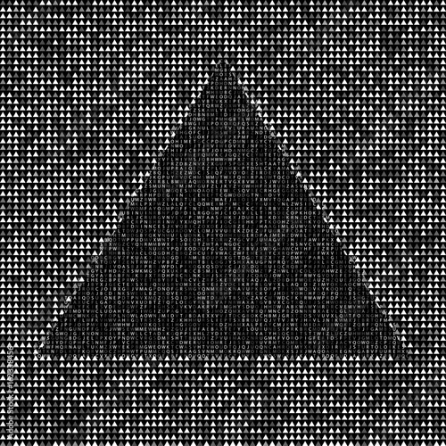 letters in the triangle with transparency on a background of triangles. abstract halftone effect. monochrome texture. vector illustration.