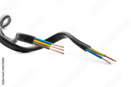 Electric screened cable with many wires isolated on white