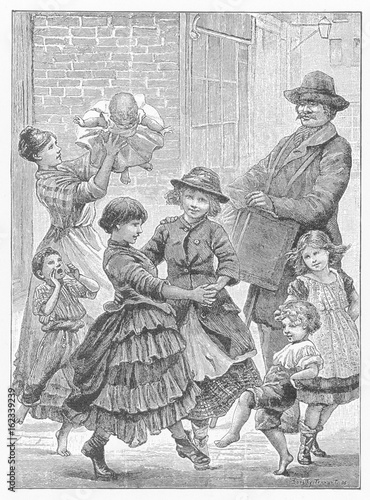 Canvas-taulu Girls - Street Organ. Date: 1886
